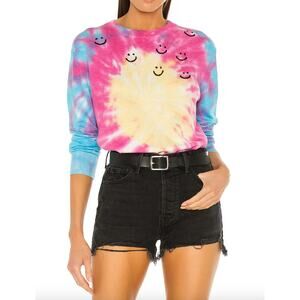 Spiritual Gangster Brooklyn Smiley Sweatshirt Knit Sunburst Tie Dye Size Small S